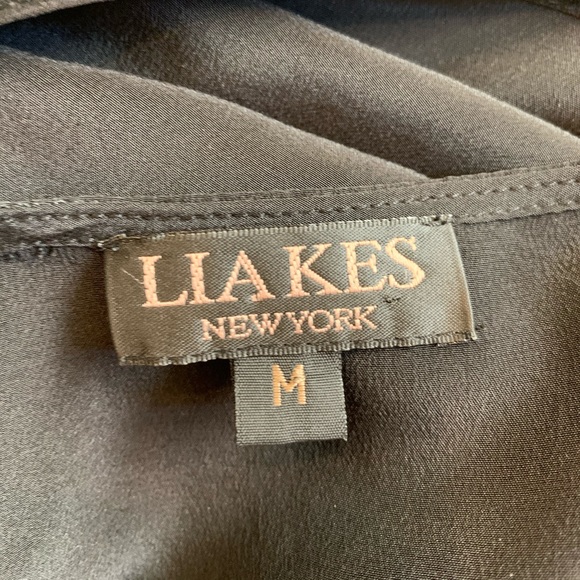 Lia Kes Black Silk Top with Belt - Size Medium - Picture 5 of 6